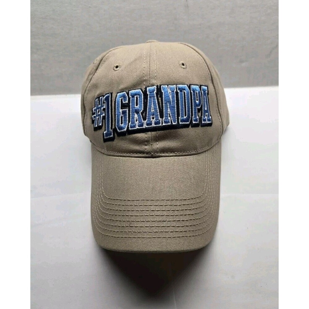 #1 Grandpa Mens Khaki Adjustable Curved Brim Embroidered Logo Baseball Cap Hat
